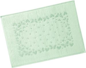 Toalha de Piso Aveludada Romance Dohler Macia 100% Algodão Jacquard Fio Penteado Coração Borboleta (Verde 9503)
