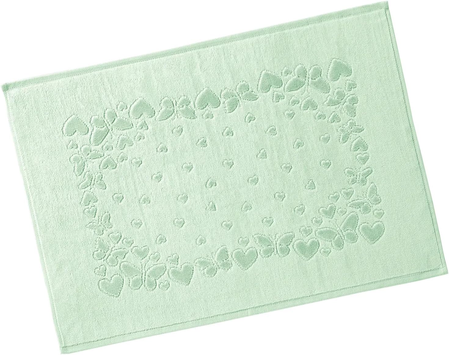 Toalha de Piso Aveludada Romance Dohler Macia 100% Algodão Jacquard Fio Penteado Coração Borboleta (Verde 9503)