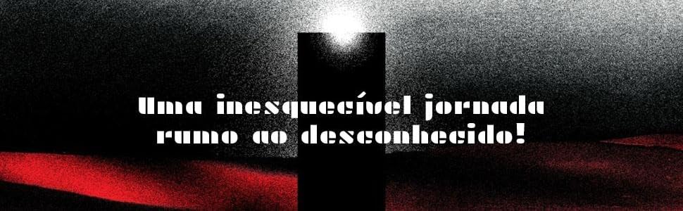 Ilustração do monolito sob a frase: Uma inesquecível jornada rumo ao desconhecido!