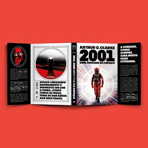 Capa e quarta capa abertas do livro 2001: Uma Odisseia no Espaço