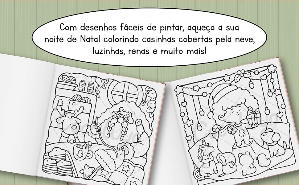 Com desenhos fáceis de pintar, aqueça o seu Natal colorindo casinhas cobertas de neve, renas, etc.
