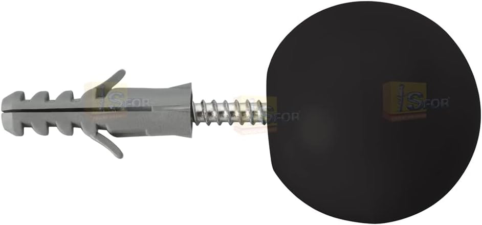 Sforplast Sfor | Protetor De Porta Preto | 1 Peça | Conjunto Completo Com Bucha E Parafuso | Proteção Entre A Maçaneta E A Parede Amortecedor De Impacto E Limitador De Curso