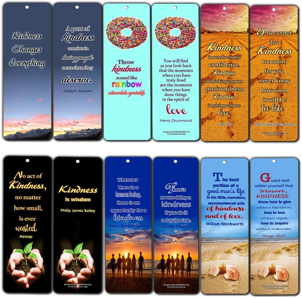Creanoso Marcadores de livro inspiradores (pacote com 60) - Citações de bondade - Cartão de autoajuda motivacional positivo - Melhor conjunto de incentivo