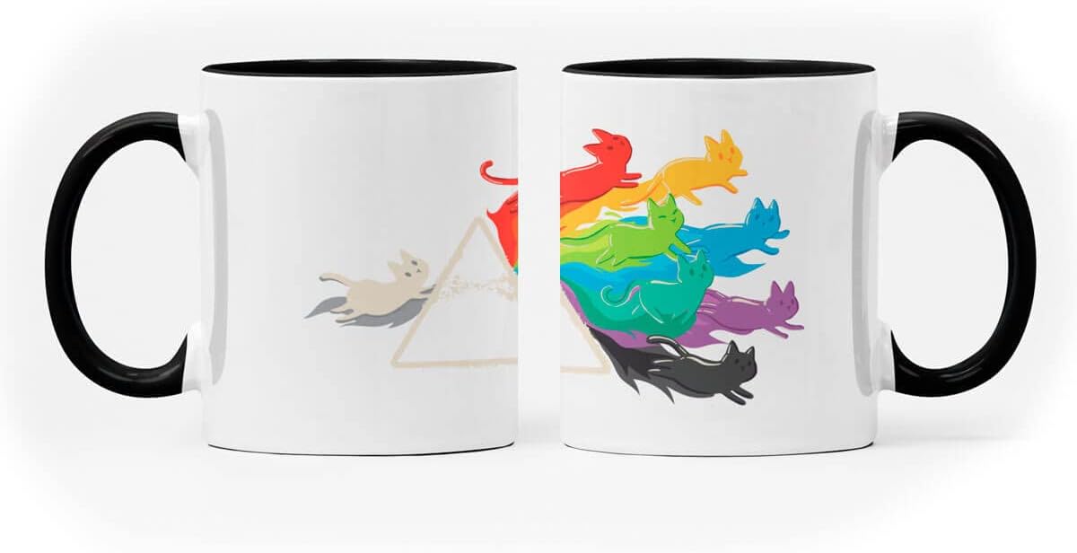 Caneca Gato Prisma Geek Nerd Branca Alça e Interior Preto