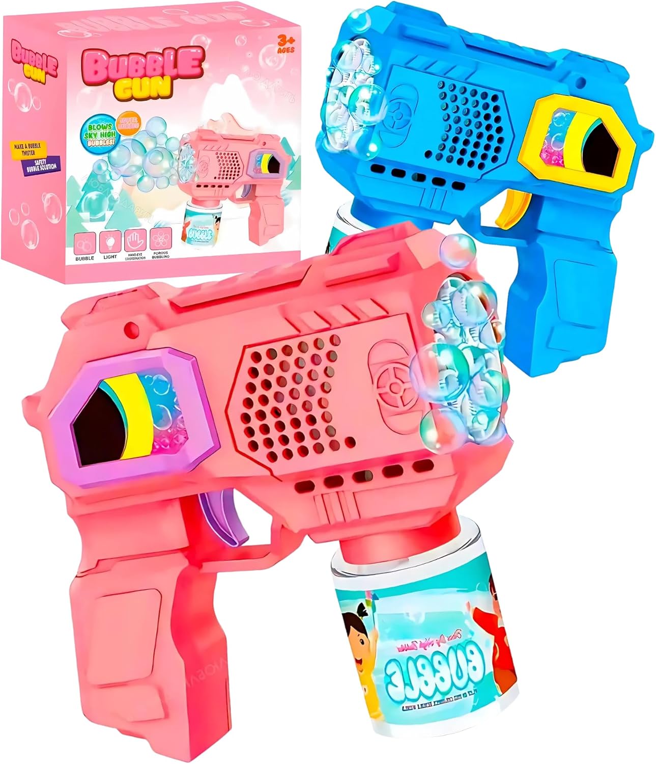 Pistola Bolhas De Sabão Lança Bolha Máquina Automática Com Luz Brinquedo Infantil Lançador De Bolhas Para Casamento E Aniversário (Rosa)