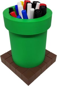 Porta Objetos Caneta Cano Com Base Tijolinhos 3D Decorativo Mario Geek Gamer