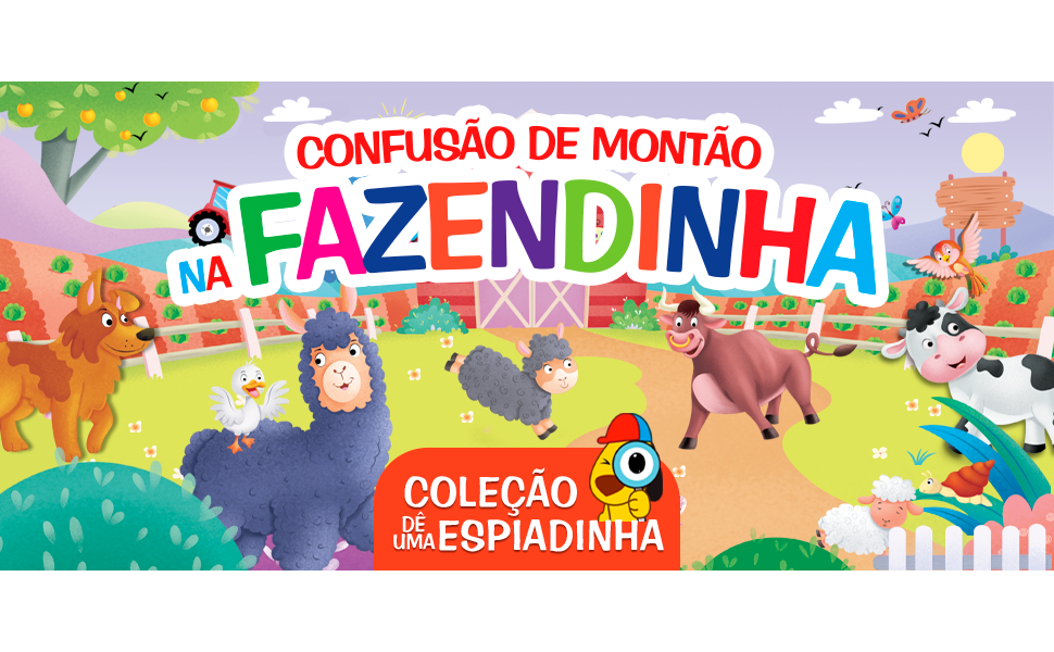 coleção dê uma espiadinha confusão de montão na fazendinha livro infantil interativo ilustrado