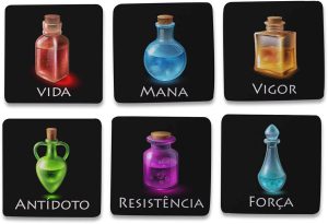 Kit 6 Porta Copos Poções RPG Cozinha Criativa Geek cor:Preto
