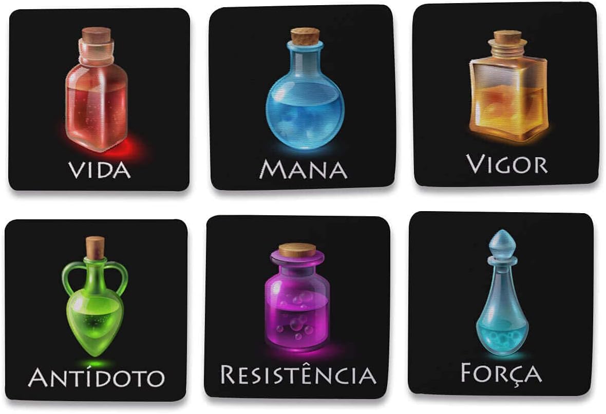 Kit 6 Porta Copos Poções RPG Cozinha Criativa Geek cor:Preto
