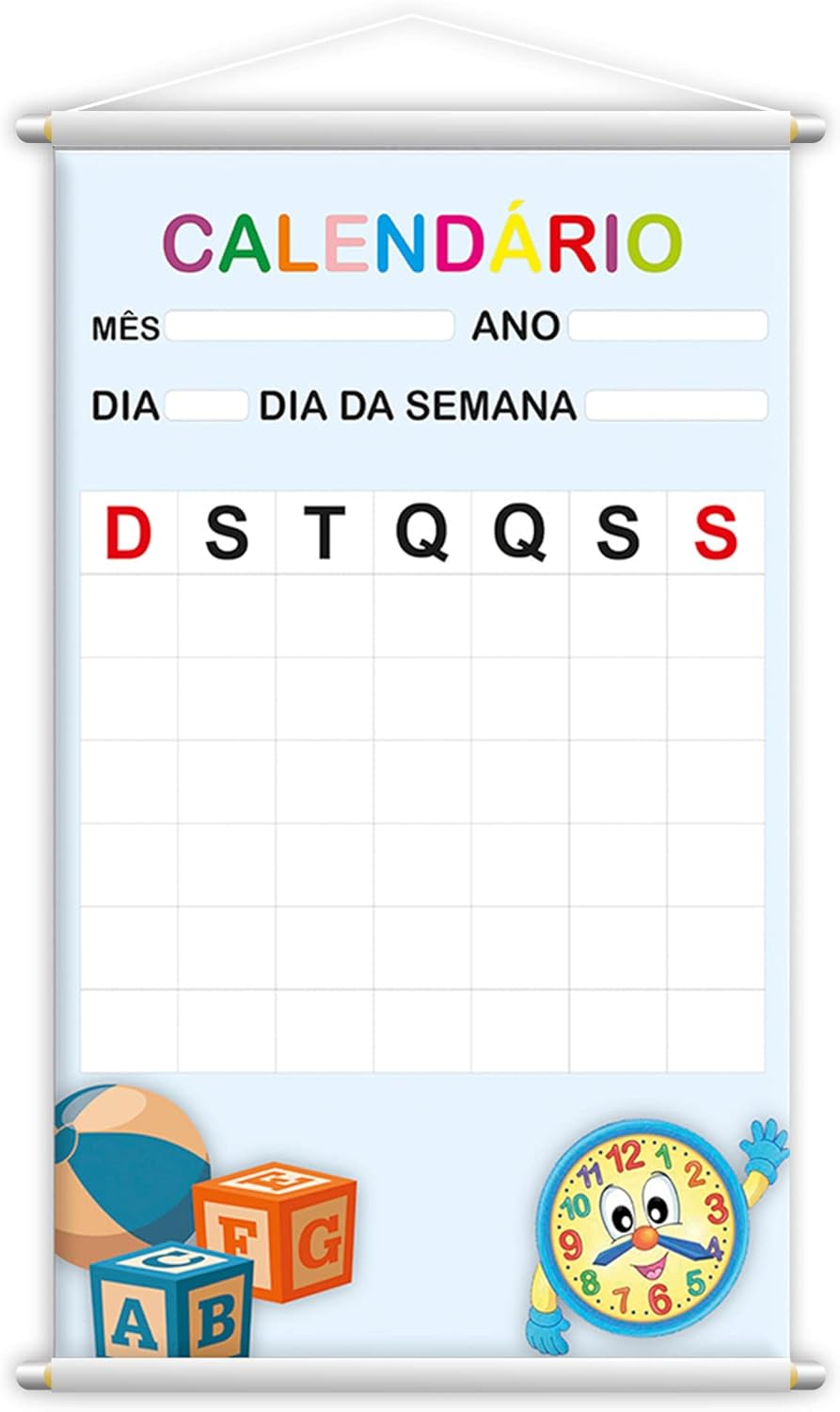 Banner Didático Escolar Calendário Dia Mês e Ano 80x50cm