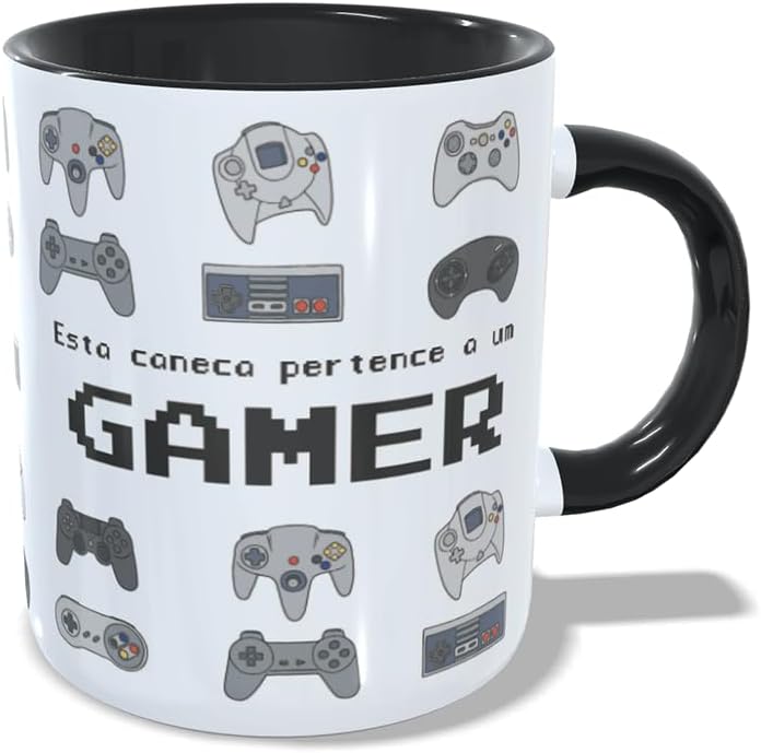 Geek Vip, Caneca Gamer - Controles de Videogame cor:Preto