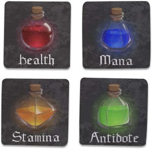 Kit 4 Porta Copos RPG Potions Cozinha Criativa Geek cor:Preto