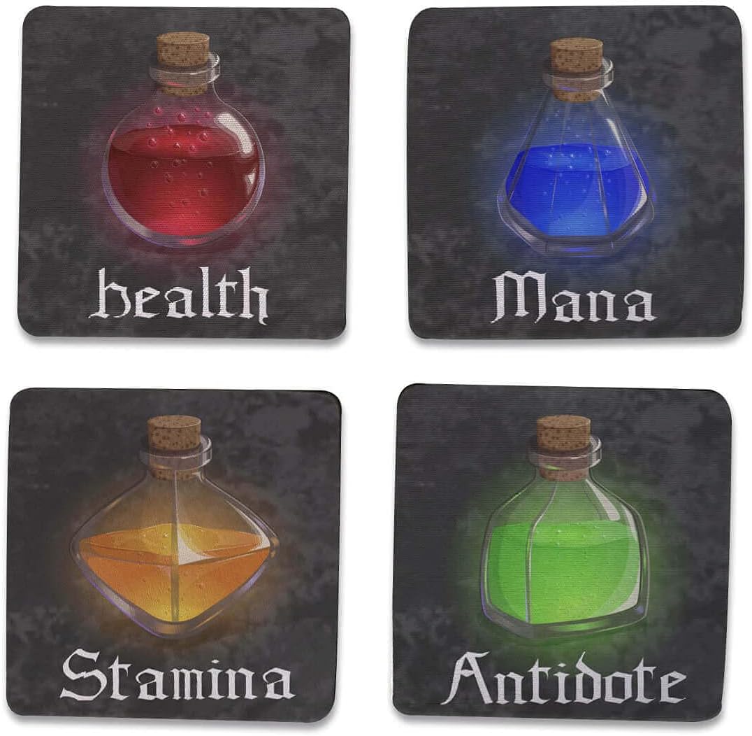 Kit 4 Porta Copos RPG Potions Cozinha Criativa Geek cor:Preto