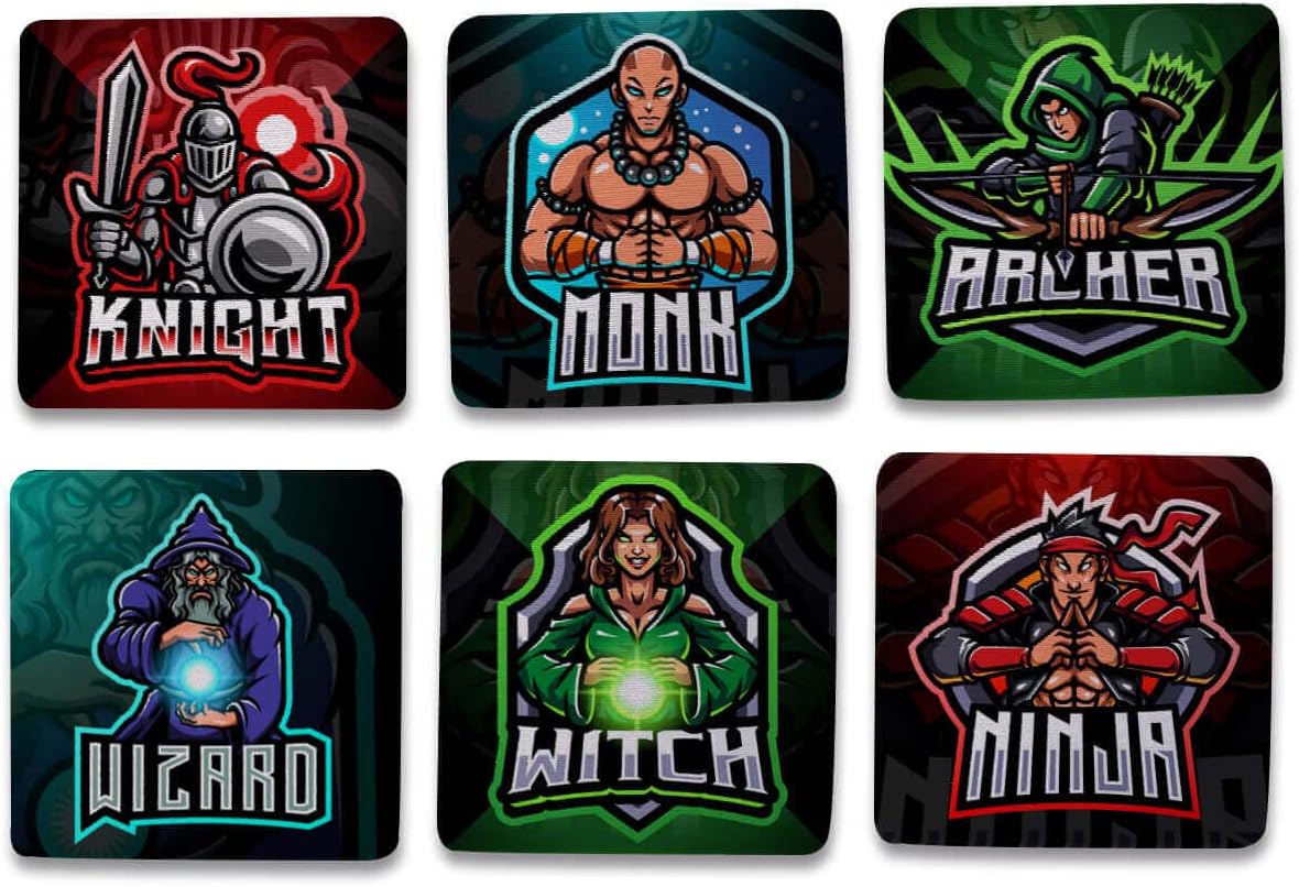 Kit 6 Porta Copos Nerd Classes Personagens RPG Geek cor:Preto