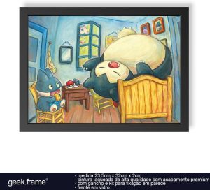 Quadro Decorativo Pokémon Snorlax Van Gogh em vidro premium geek.frame decoração sala quarto anime presente decorativo parede otaku gamer qualidade