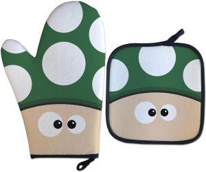 Kit Luva Térmica de Forno Cogumelo Games Cozinha Geek cor:Verde