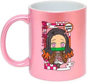 Caneca Demon Slayer Nezuko Geek Nerd Rosa Alça Rosa Claro
