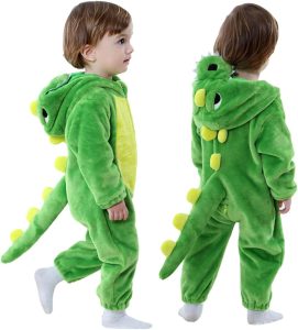 Macacão infantil com capuz de flanela fantasia de dinossauro macacão de animal macio para presente, Verde, 12-17month