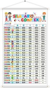 Banner Alfabetização Silabário Complexas Educativo Pedagógico Escolar Didático 60cm x100cm Impressão Digital Lona 280g