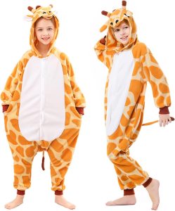 CANASOUR Pijama infantil unissex anime Halloween para meninas e meninos 4 anos, peça única, fantasia de festa e cosplay, Girafa laranja, 6-8 anos