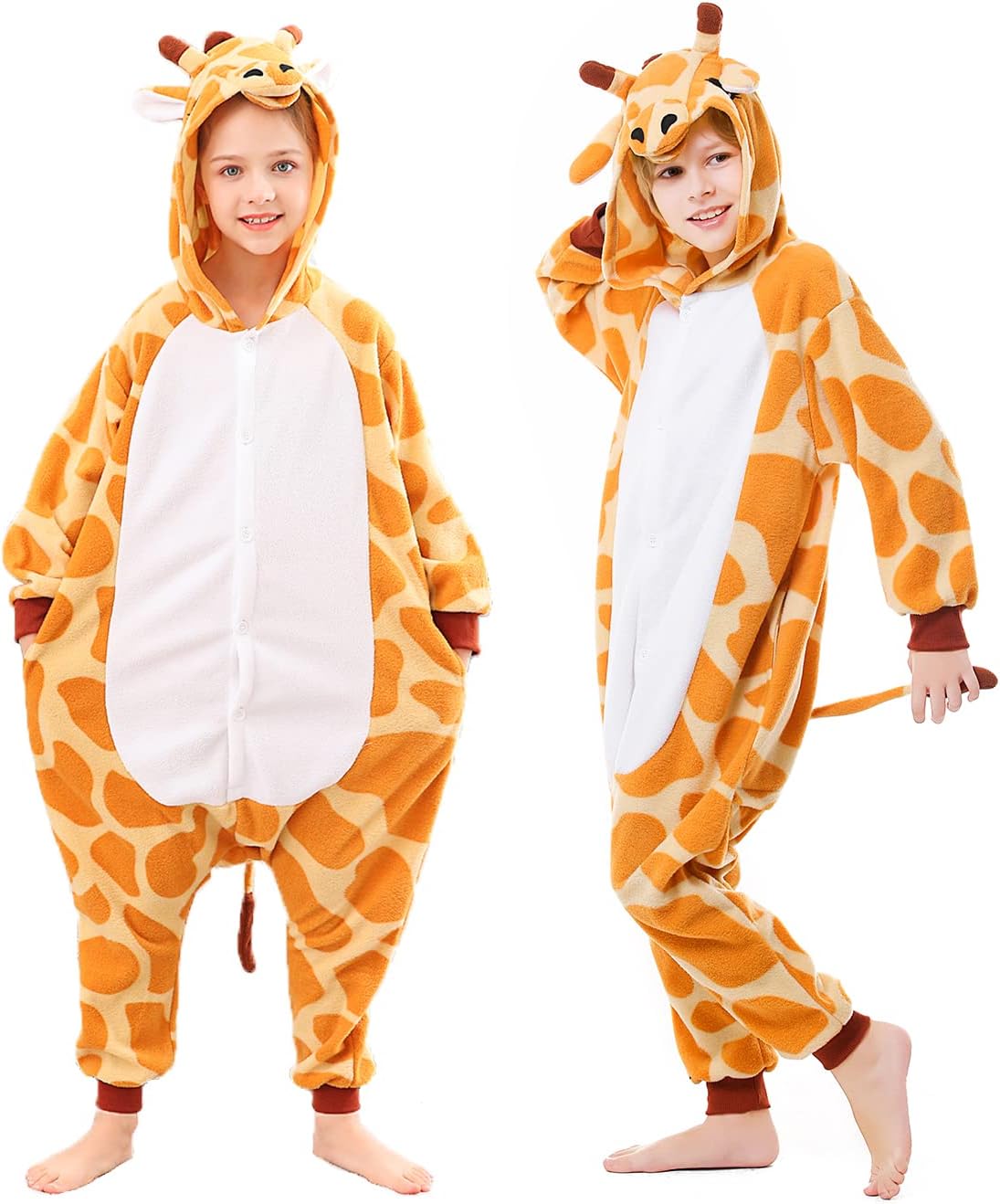 CANASOUR Pijama infantil unissex anime Halloween para meninas e meninos 4 anos, peça única, fantasia de festa e cosplay, Girafa laranja, 6-8 anos