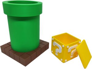 Kit Cano e Cubo Porta Objetos Caneta 3D Mario Gamer Mesa Escritório Geek