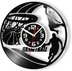 Geek Alerts Relógio de parede com disco de vinil Slam Dunk, jogador de basquete, silhueta silenciosa, sem tique-taque, retrô, álbum artístico, relógio de parede para decoração de casa esportiva