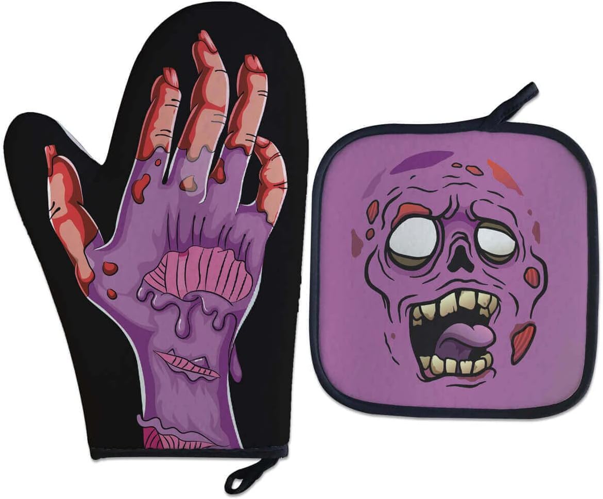 Kit Luva Térmica Geek Mão de Zumbi Cozinha Divertida cor:Roxo