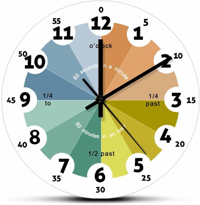 Geek Alerts Relógio de quartzo silencioso como saber as horas aprendendo em casa, jardim de infância, sala de aula, berçário, tempo de ensino, relógio de 30 cm para crianças