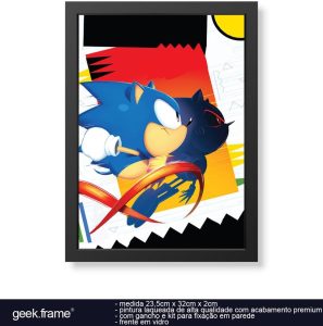 Quadro Decorativo Sonic Vs. Metal Sonic geek.frame em vidro premium geek.frame decoração sala quarto anime presente decorativo parede otaku gamer qualidade