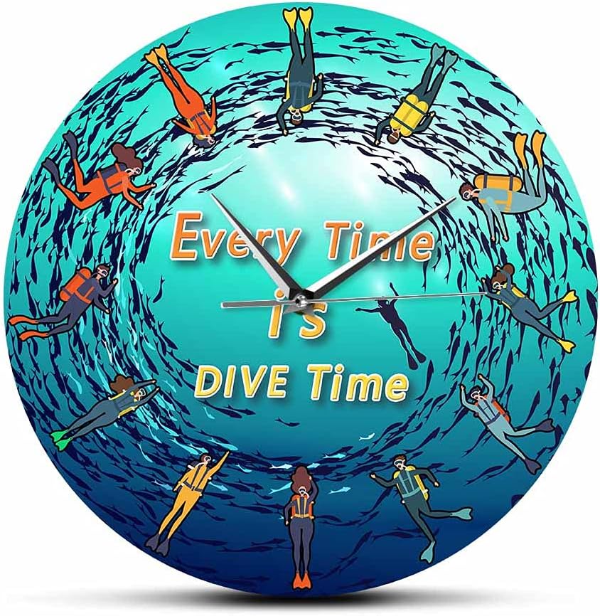 Geek Alerts Relógio de parede suspenso moderno de 30,5 cm com impressão acrílica de mergulho Every Time Diver, esporte subaquático, silencioso, operado por bateria, para decoração de casa freediver