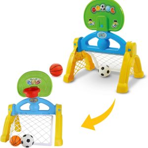 Centro Esportivo Infantil Didático, 2 Modalidades, Basquete e Futebol, Aro Ajustável, Gol Integrado, Bolas Inclusas, Brinquedo Infantil PlayGround