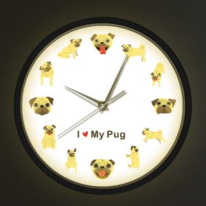 Geek Alerts Relógio inteligente LED iluminado ativado por som, arte de parede de desenho animado, moderno, silencioso, quartzo, cachorro, animal de estimação, decoração de casa, loja de animais de