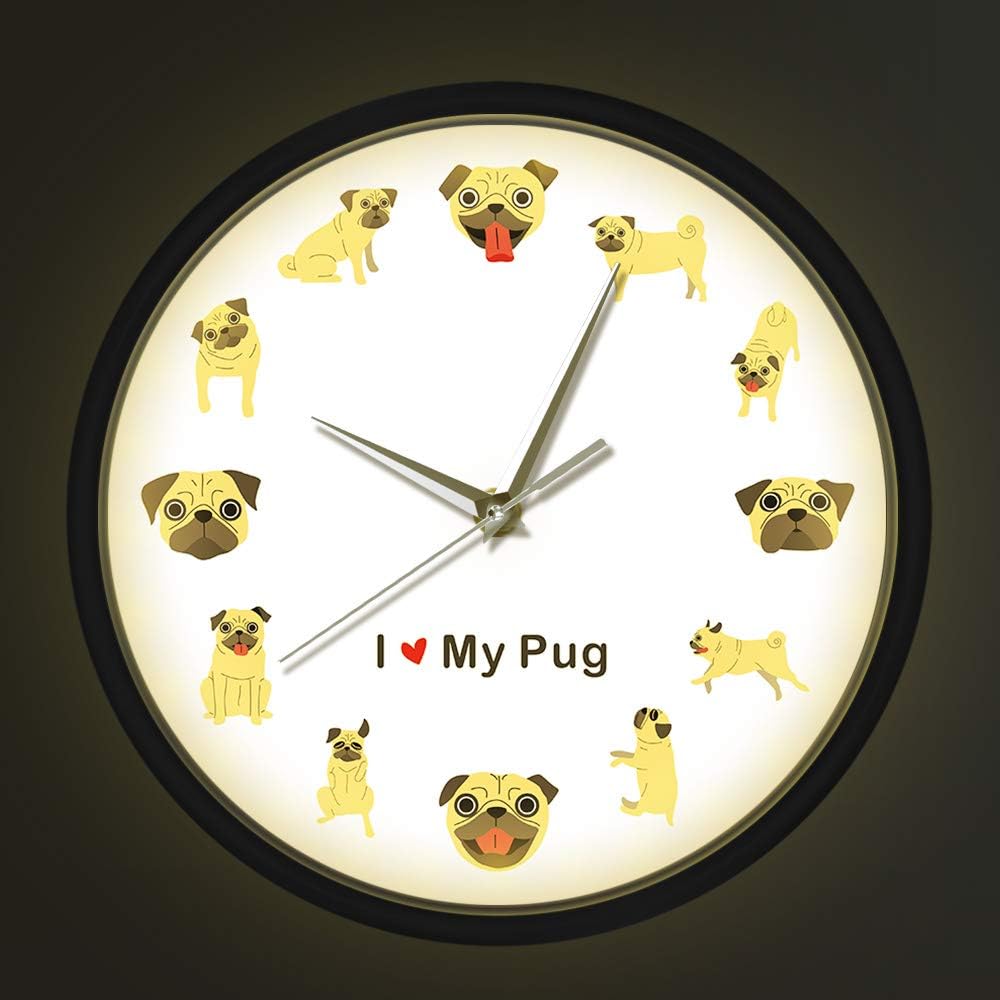 Geek Alerts Relógio inteligente LED iluminado ativado por som, arte de parede de desenho animado, moderno, silencioso, quartzo, cachorro, animal de estimação, decoração de casa, loja de animais de