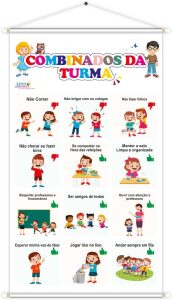 Banner Combinados da Turma Educativo Pedagógico Escolar Didático 60cm x100cm Impressão Digital Lona 280g