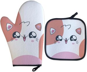 kit Luva Térmica Gatinho Kawaii Cozinha Criativa Geek cor:Branco