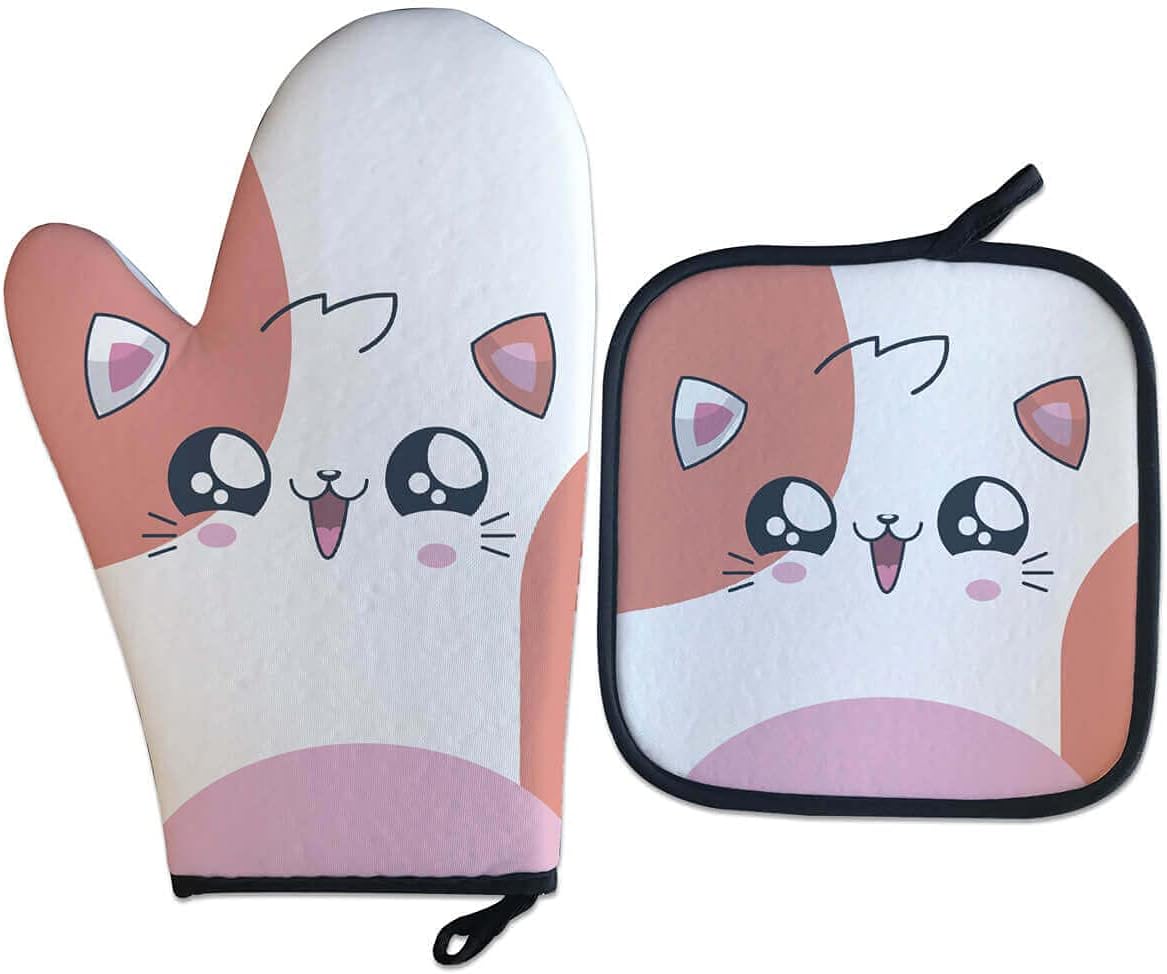 kit Luva Térmica Gatinho Kawaii Cozinha Criativa Geek cor:Branco