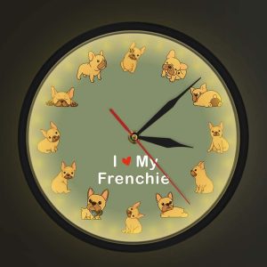Geek Alerts Relógio de parede I Love My Frenchie Puppy Dog sem tique-taque com controle de som, luz noturna LED, raça, buldogue francês, decorativo, silencioso, quartzo, loja de animais, decoração de