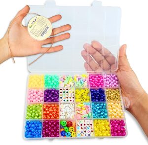 Kit De Miçangas Para Pulseirinha Colar Infantil 1800 Peças Com Entremeios Fio de Silicone e Tiara - Nybc