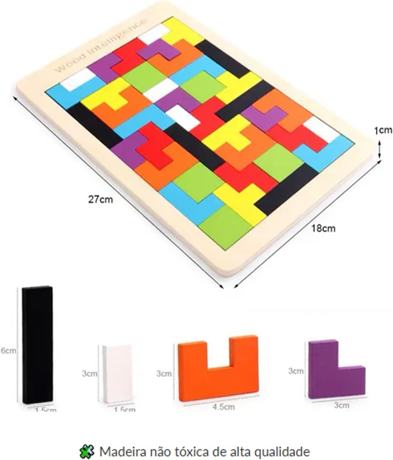 Quebra-cabeça de madeira colorido infantil - Brinquedo Educativo 3D Para Crianças - Toy Puzzle