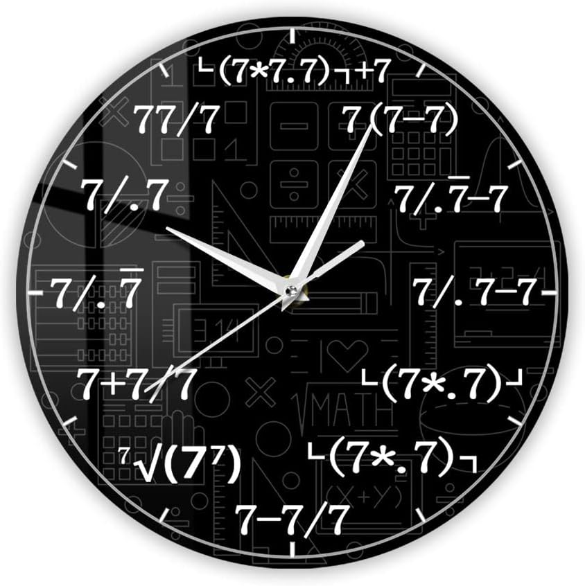 Geek Alerts Equações Matemáticas Notações Sete Horas Arte Impressa Relógio de Parede Matemática Quadro-negro Moderno 30 cm Acrílico Pendurado Relógio Silencioso Operado por Bateria Quatrz para
