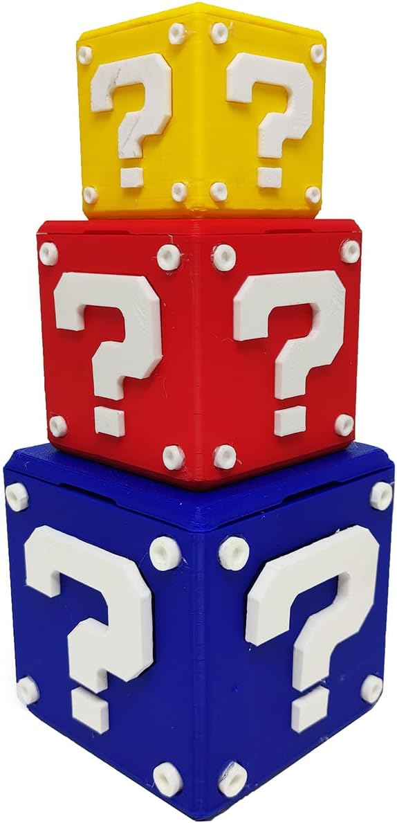 Kit Cubos 3D Interrogação Mario Conjunto Geek Decoração Porta Objeto