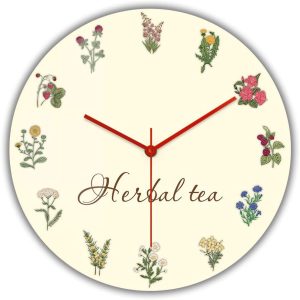 Geek Alerts Relógio de parede com flores silvestres e folhas de chá de ervas silencioso, sem tique-taque, 30,5 cm, impressão acrílica, para quarto, ervas verdes, botânico, decoração de casa, presente