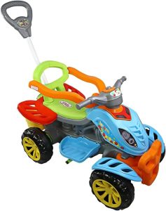 Quadriciclo Infantil, com Haste e Pedal, Carrinho de Passeio, Menino Multicor