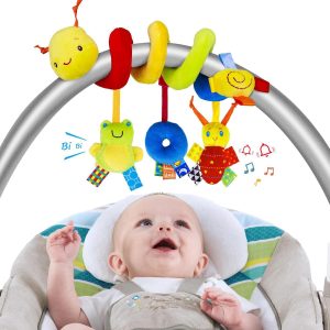 A8 MEDOOSI Sunfenle Brinquedo de carrinho infantil, bebê minhoca berço ao redor do chocalho desenho animado inseto carrinho pendurado pelúcia envoltório espiral brinquedos de segurança para bebês