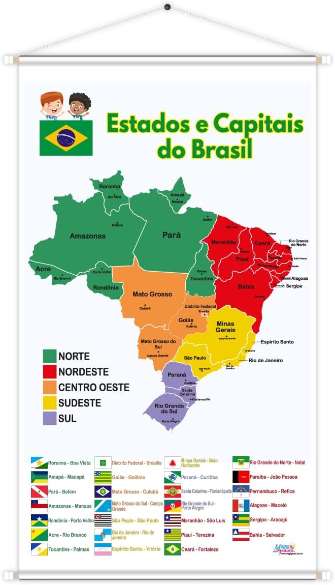 Banner Mapa do Brasil Estados e Capitais Educativo Pedagógico Escolar Didático 60cmx100cm Impressão Digital Lona 280g