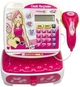 Caixa Registradora Infantil com Visor Digital, Scanner e Calculadora, Rosa