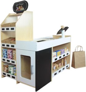 Mercado Infantil de Brinquedo, Loja de Madeira com Prateleiras e Acessórios