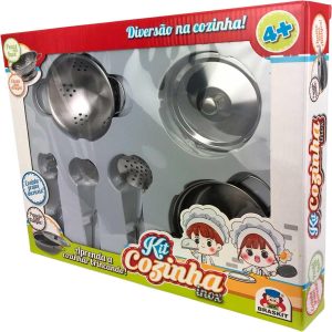 Brinquedo Kit Cozinha 6 Peças Em Inox Escorredor de Macarrão e Utensílios Braskit