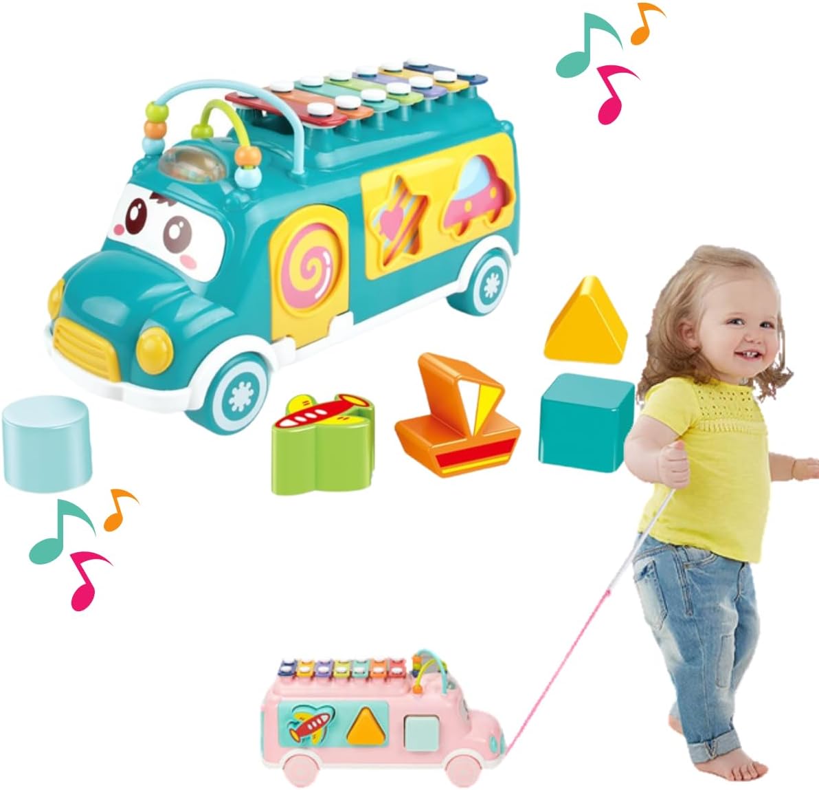 Brinquedo Infantil Ônibus Musical Educativo Com Peças De Encaixar Xilofone (Verde)